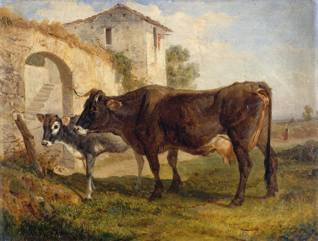 《从牧场归来》，Filippo Palizzi（1818-1899）创作，卡片油画，32x24 厘米，意大利 作者 菲利波·帕利齐