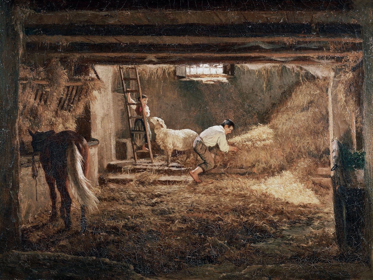 马厩内景》，菲利波-帕利兹（1818-1899 年）的绘画作品 作者 菲利波·帕利齐