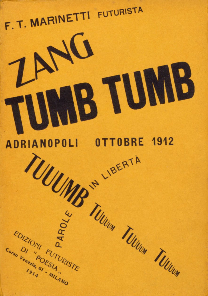 菲利波·托马索·马里内蒂 (Filippo Tommaso Marinetti) 1912 年出版的《Zang Tumb Tumb》这本书的封面。米兰私人收藏 作者 菲利波·汤玛索（Filippo Tommaso）Emilio Marinetti