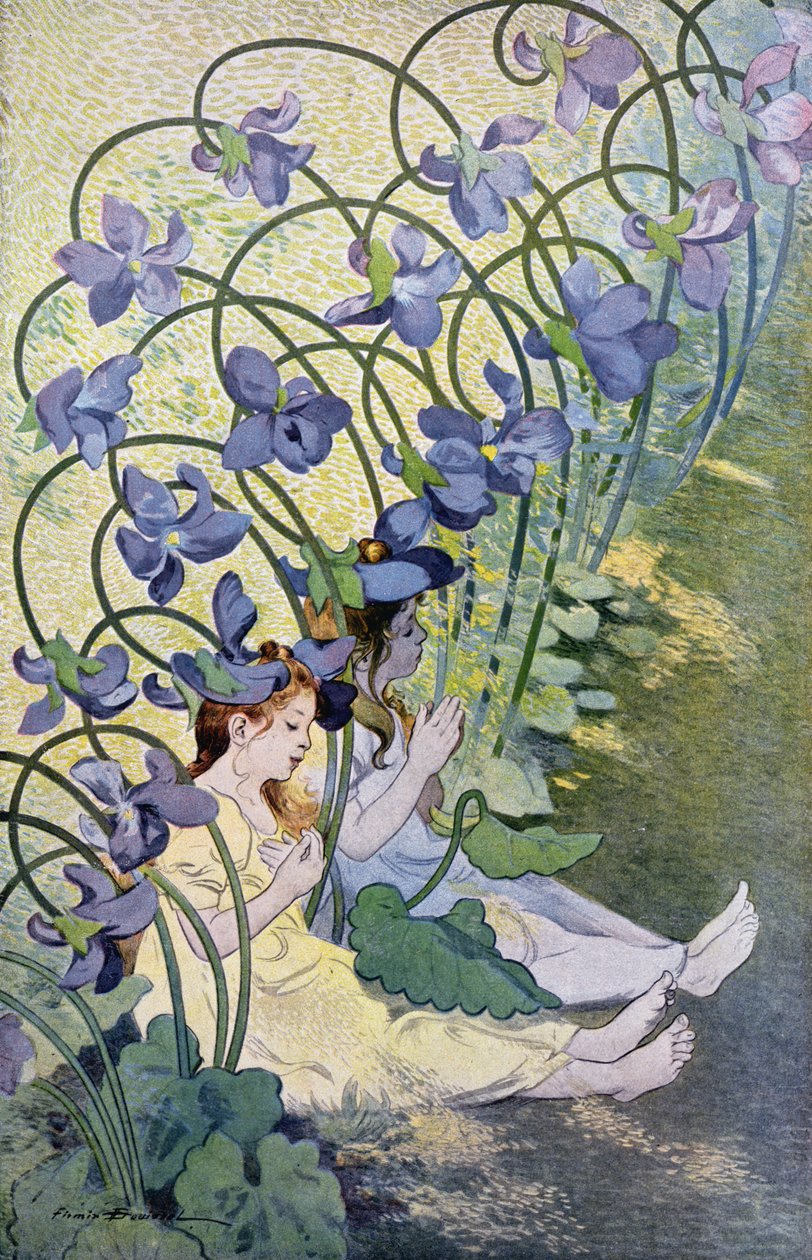 紫罗兰，鲜花，1897年（彩色雕刻） 作者 Firmin Bouisset