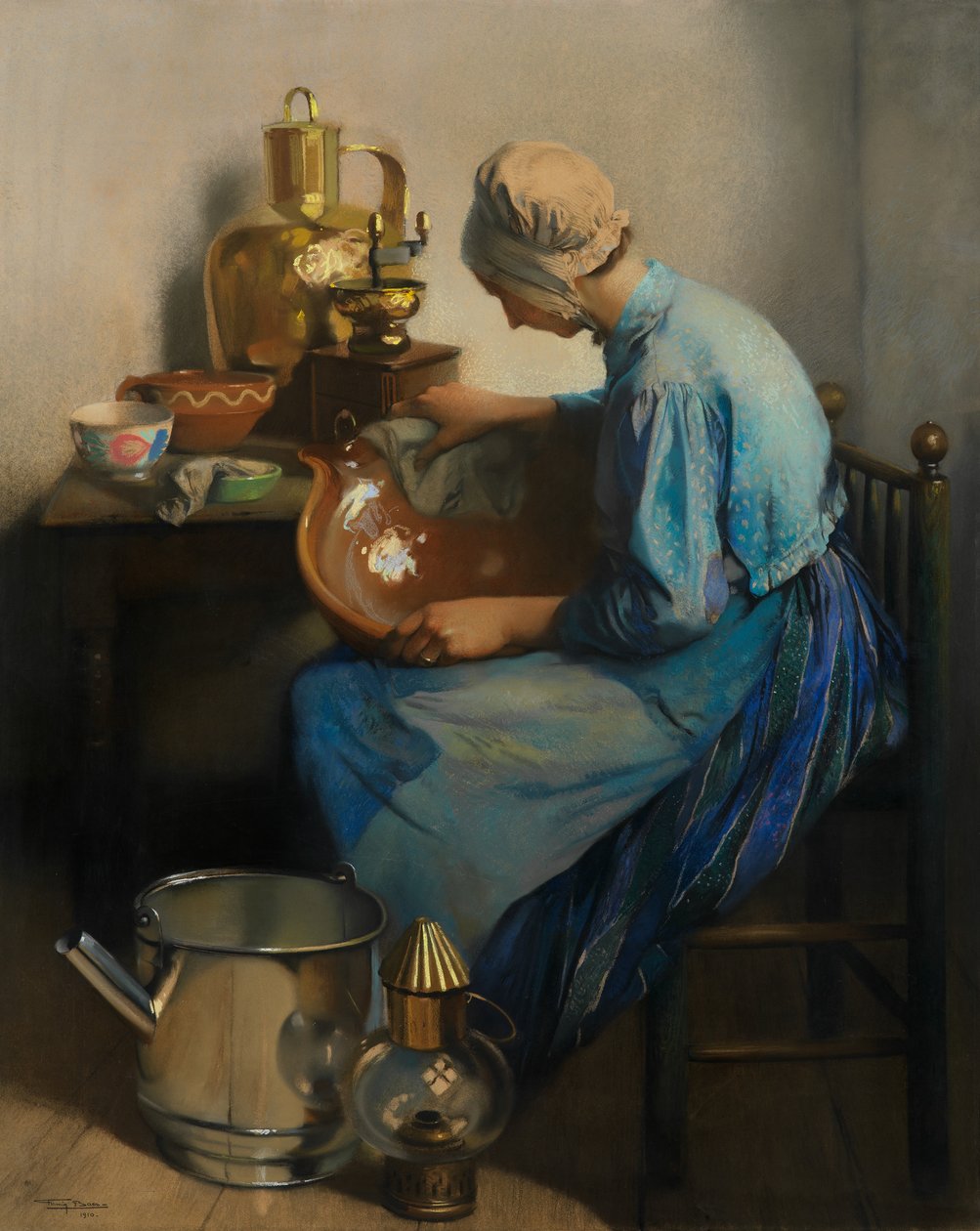 清洁女工（布面油画） 作者 菲尔曼·贝斯（Firmin Baes）