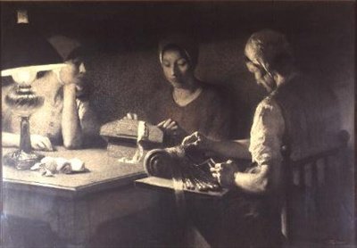 蕾丝制造商（木炭和棕褐色）。 作者 菲尔曼·贝斯（Firmin Baes）