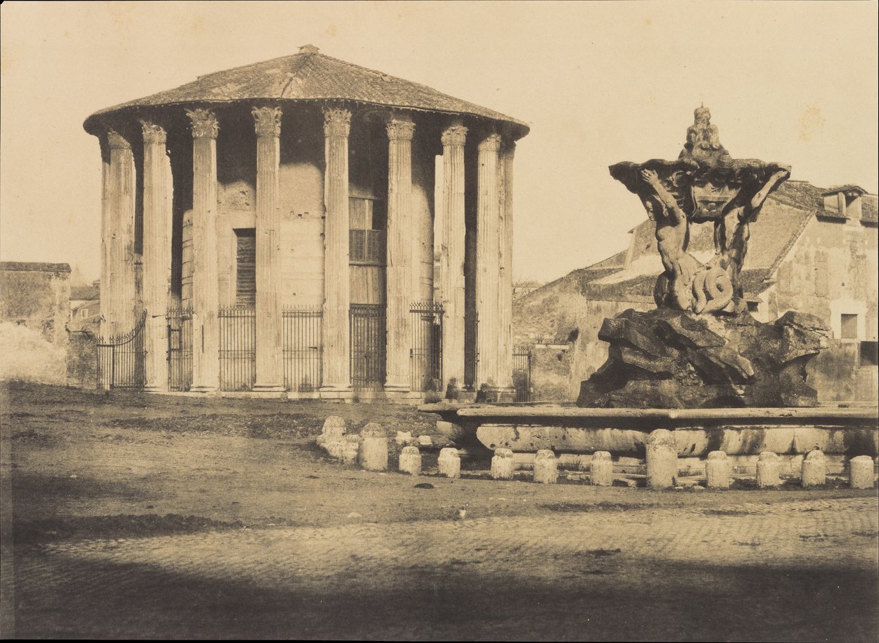 维斯塔神庙和喷泉，Bocca della Verita广场，约1855年。 作者 Firmin Eugène Le Dien。