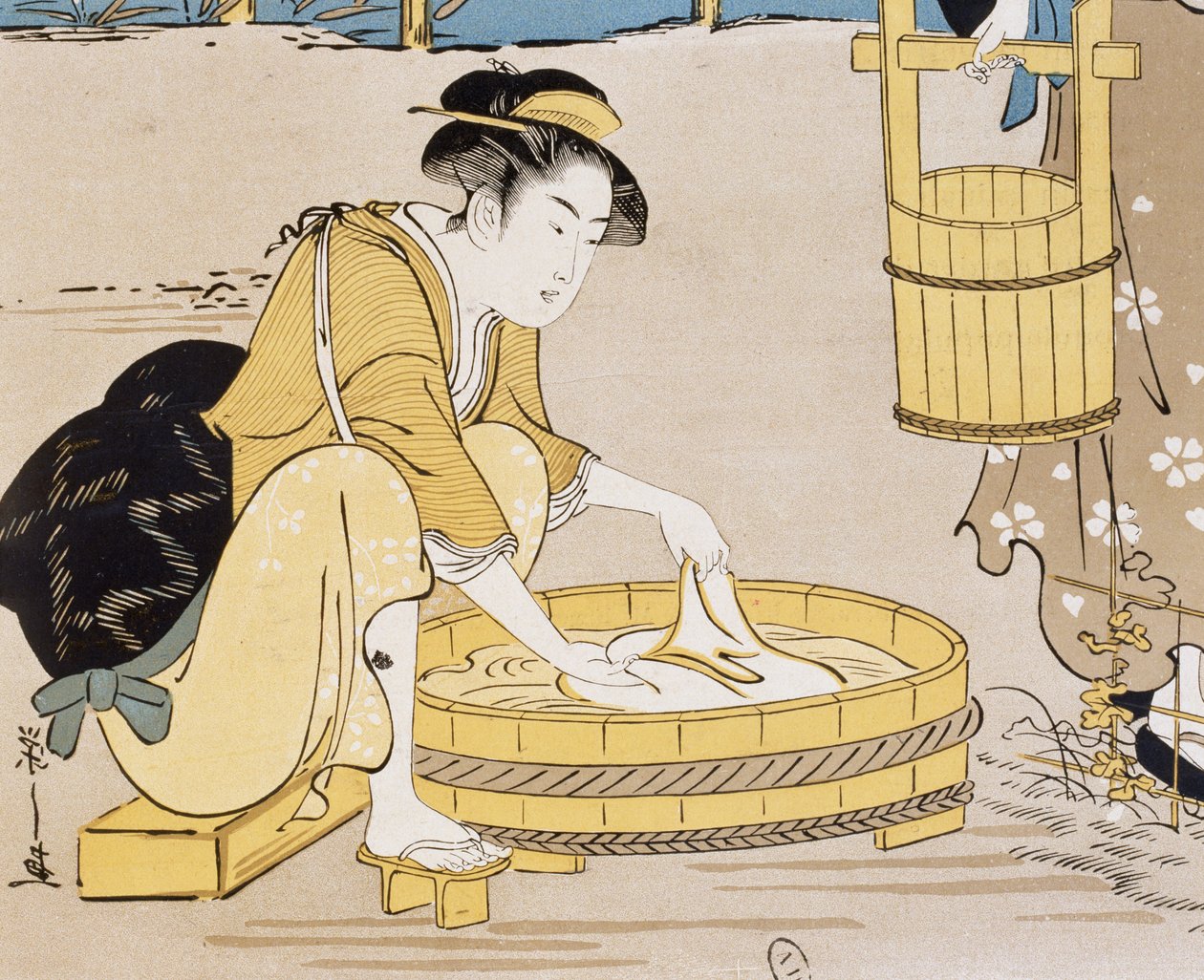 《在河里洗澡的妇女》，Firmin Gillot（1819-1872）封面，Le Japon Artistique（日本艺术），Siegfried Bing（1838-1905）收集的艺术和工业文献，月刊，1889 年 7 月，法国 作者 菲尔明·吉洛
