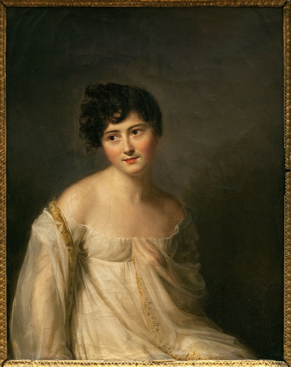 朱丽叶·雷卡米尔 (Juliette Recamier) (1777-1849) 的肖像，来自雷卡米尔夫人 (Madame Recamier)。 Firmin Massot (1766-1849) 作画，布面油画，大约 1807 年。法国艺术 作者 马赛特