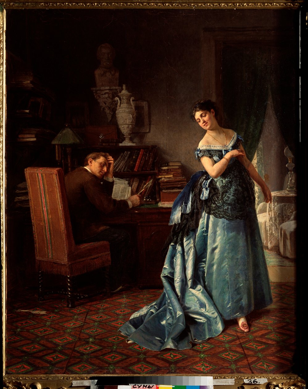 时尚女性，准备参加舞会》--菲尔斯-谢尔盖耶维奇-茹拉维耶夫（1836-1901 年）的绘画，布面油画 作者 谢尔盖耶维奇·朱拉夫列夫一世
