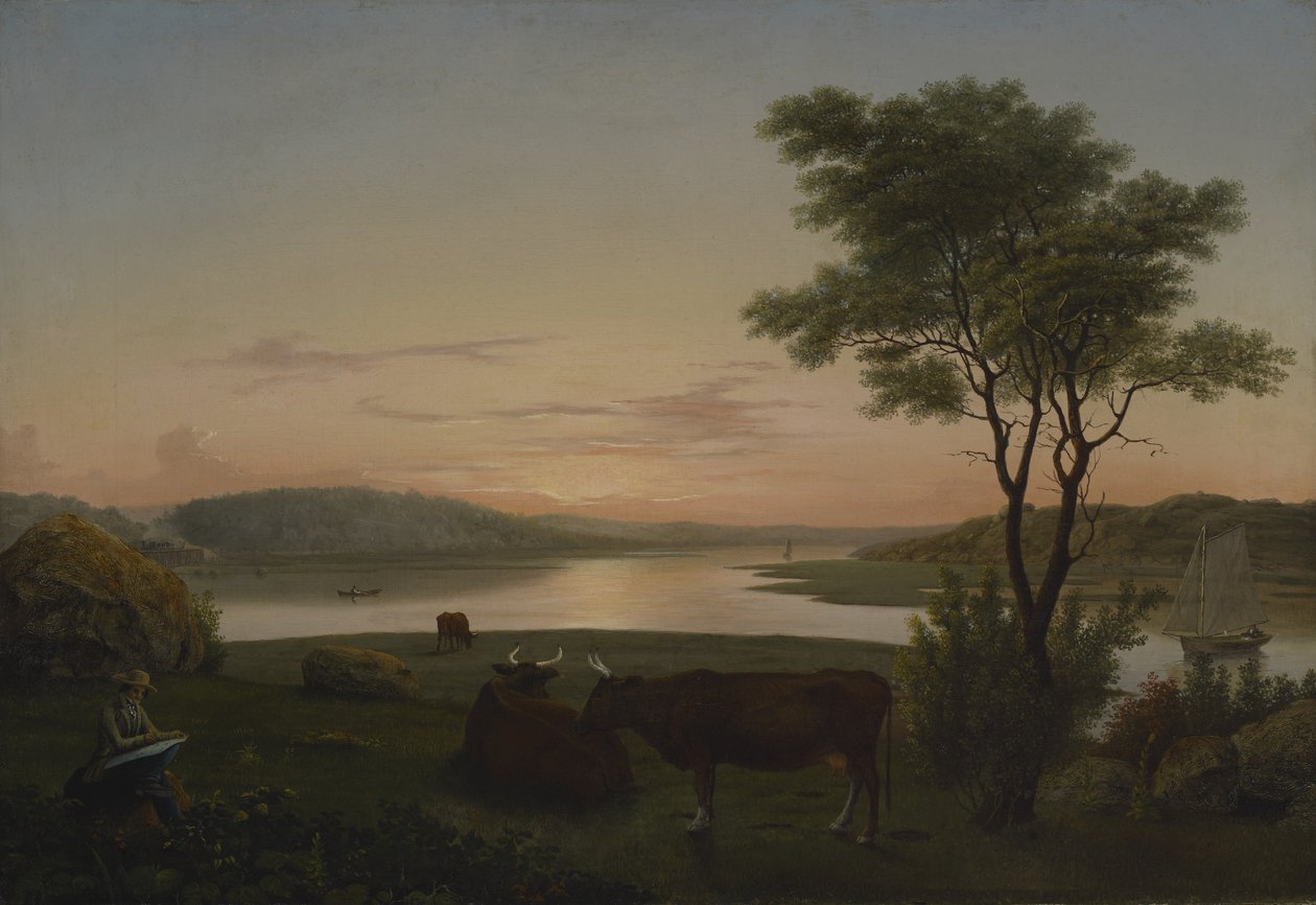 新英格兰入口与自画像，1848年 作者 费兹·亨利·莱恩