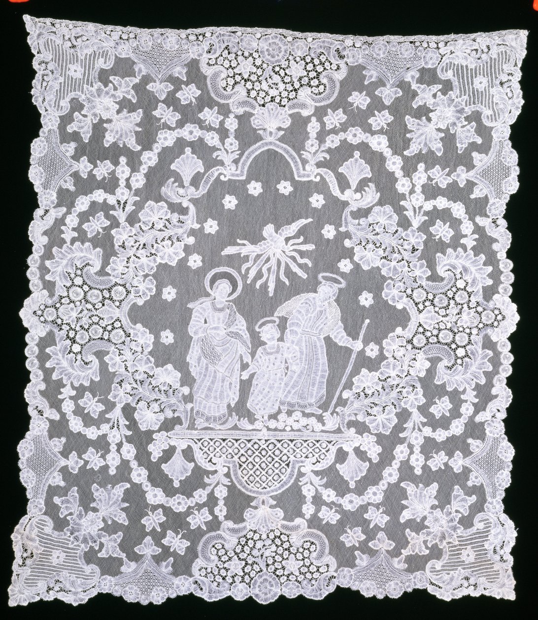 Benediction Veil，c.1690-1700（亚麻和梭织花边） 作者 佛兰芒学校