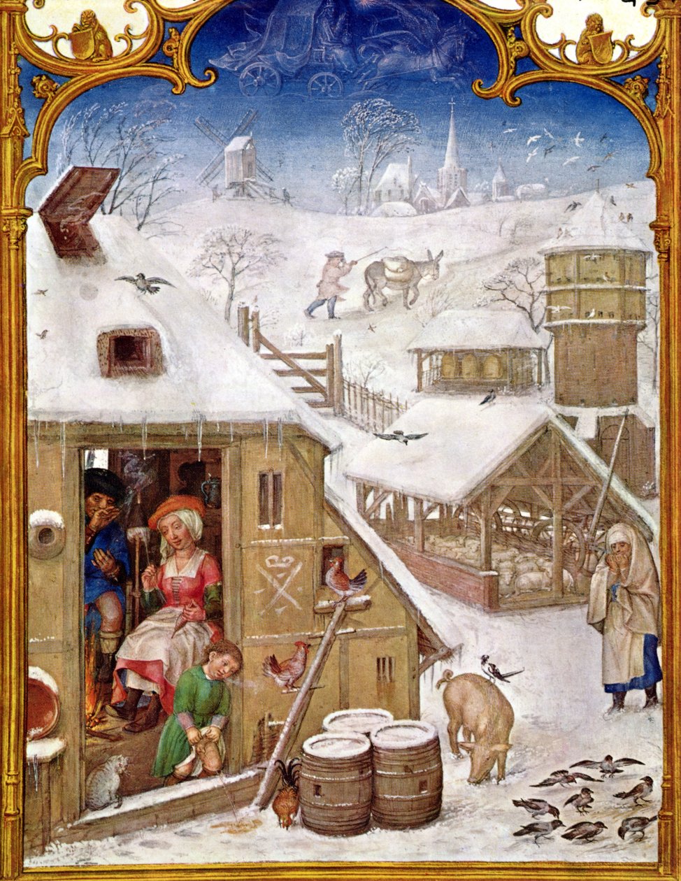 Fol.2v 2月：农民的生活，从 &39;Breviarium格里马尼&39;，c.1515 作者 佛兰芒学校