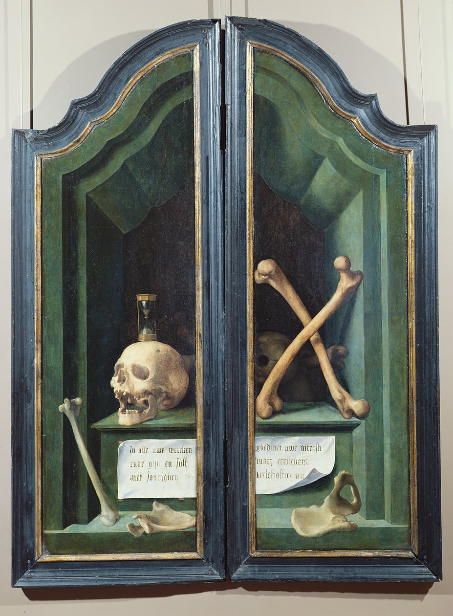 Vanitas，来自三联画的两个面板的反面 作者 佛兰芒学校