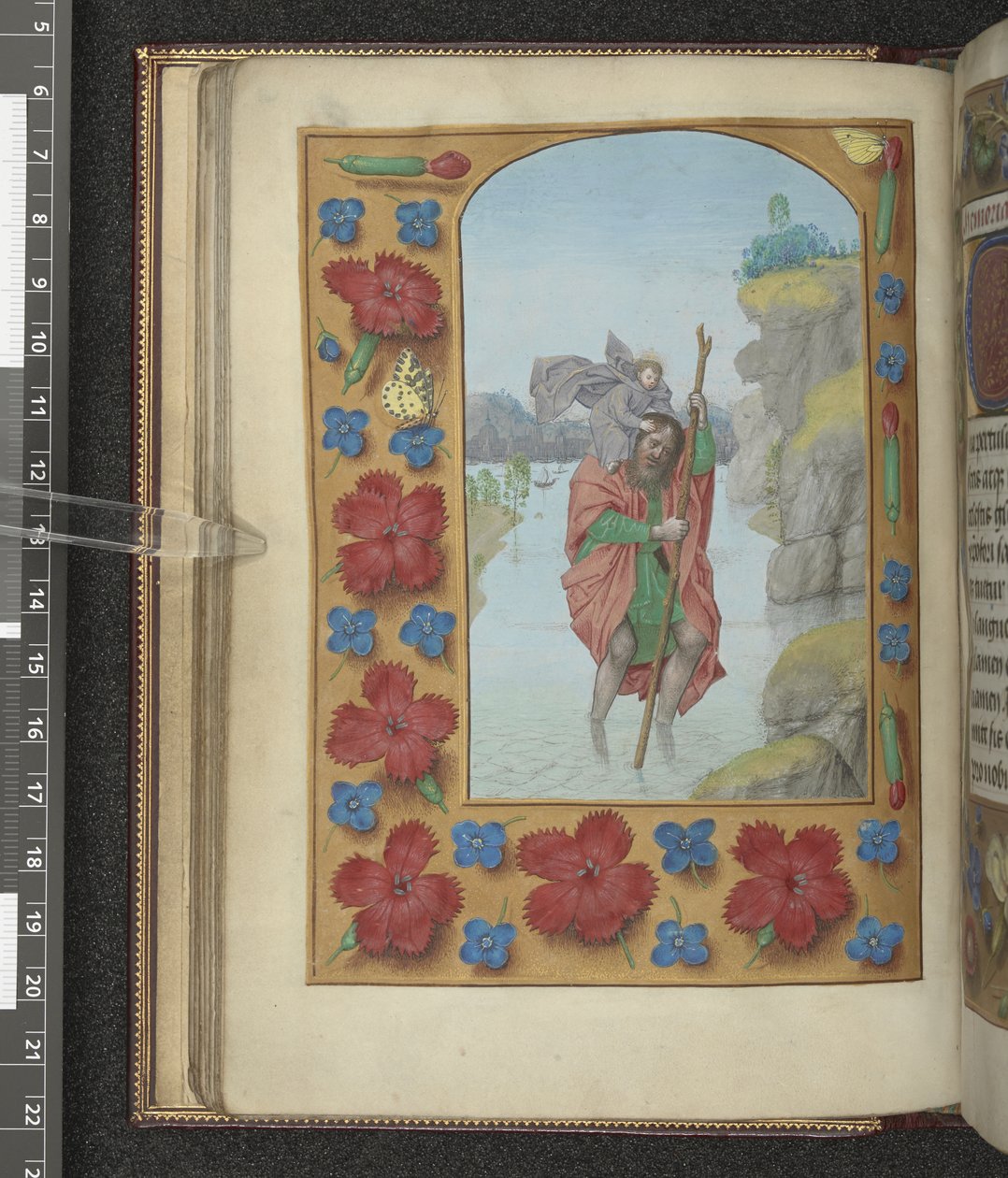 添加 MS 54782 f.48v 圣克里斯托弗，"黑斯廷斯时辰，国王与拉尔杰斯的崇拜 "插图，约 1475-83 年（牛皮纸） 作者 佛兰芒学校