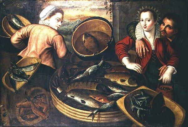 根据伦敦鱼贩大厅的一幅画复制的，约阿希姆-布克勒的圈子，约1640年 作者 佛兰芒学校