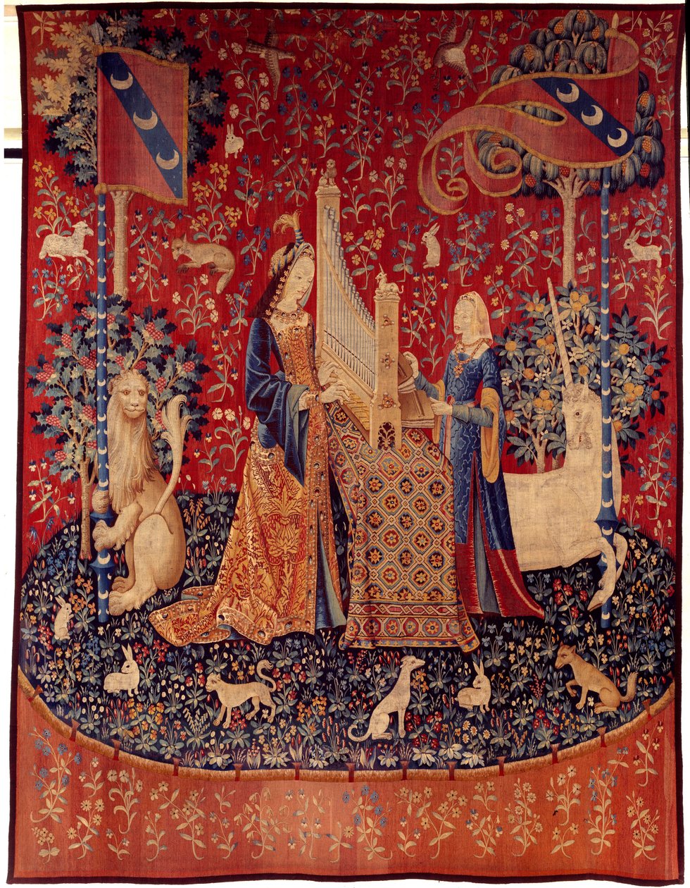 Curtain of the Lady of the Unicorn (Lady of the Unicorn): hearing. Wool and silk tapestry made between 1484 and 1500. From the Chateau de Boussac, Creuse. Dim. 3,7x4,7 m. Paris, National Museum of the Middle Ages, Thermes de Cluny 作者 佛兰芒学校
