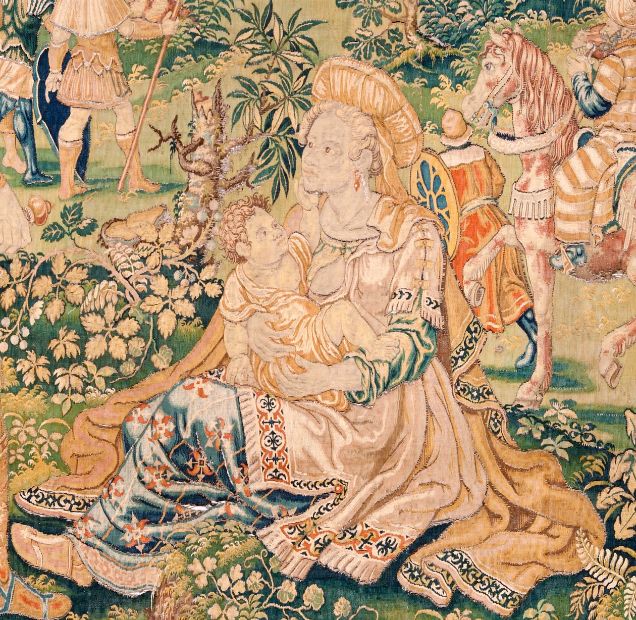佛兰德挂毯朱迪思书》系列。荷罗费恩之前的朱迪思》（Judith ante Holofernes）。系列中的第五块挂毯。产地：荷兰，布鲁塞尔（？）16 世纪下半叶。织物：羊毛。地点：巴里的圣尼古拉教堂（博物馆 作者 佛兰芒学校