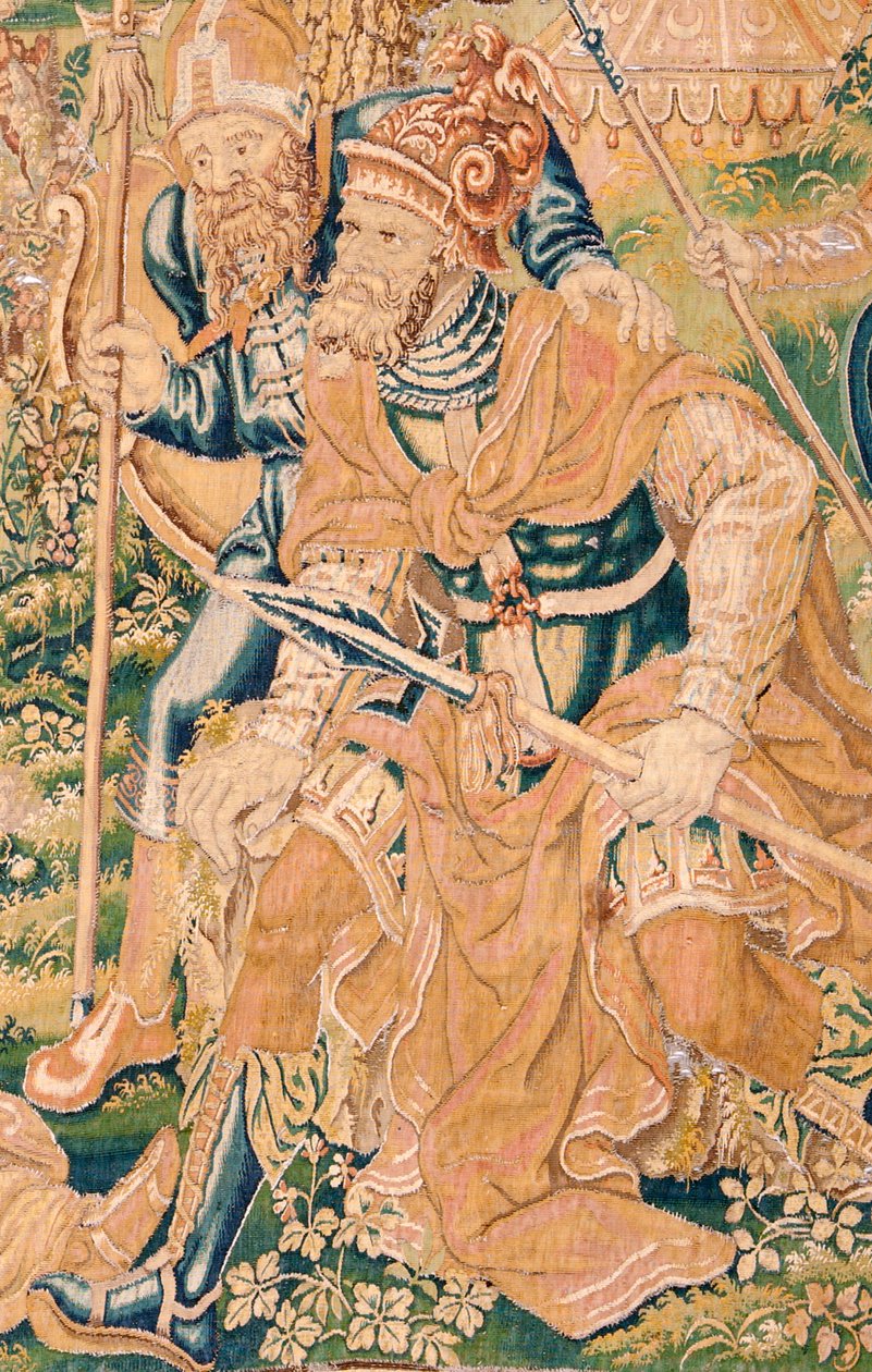 佛兰德挂毯朱迪斯之书》系列。霍罗费恩的斩首》（La decapitación de Holofernes）。系列挂毯中的第七幅。制作地：荷兰，布鲁塞尔（？）16 世纪下半叶。织物：羊毛。地点：圣尼古拉教堂 作者 佛兰芒学校