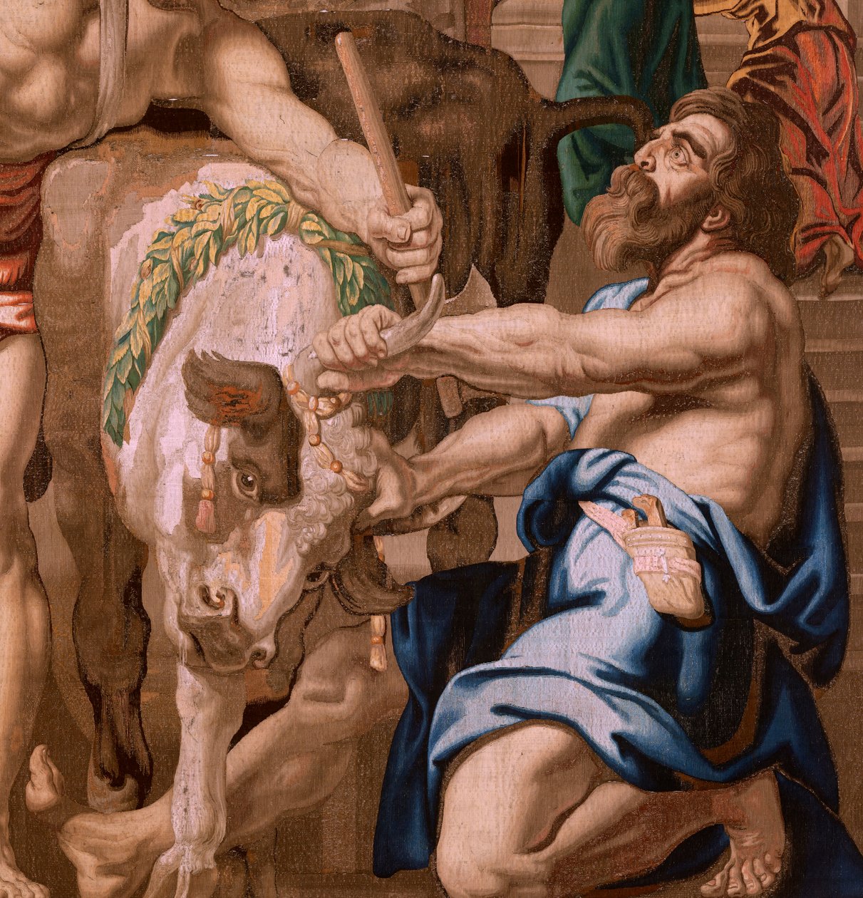 弗拉芒挂毯圣体的胜利》系列。圣餐战胜异教祭品（Victoria de la Eucaristía sobre los sacrificios paganos）。该系列的第四幅挂毯。模型：彼得-保罗-鲁本斯。1626-1628.生产商：Jan II Raes, Jac 作者 佛兰芒学校