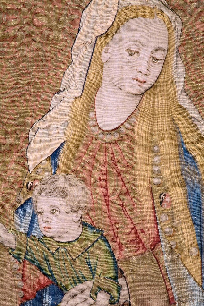 佛兰德挂毯。圣母与孩子和天使》（La Virgen con el niño y un àngel, Maria met Kind en engelen）。约 1500 年。 作者 佛兰芒学校