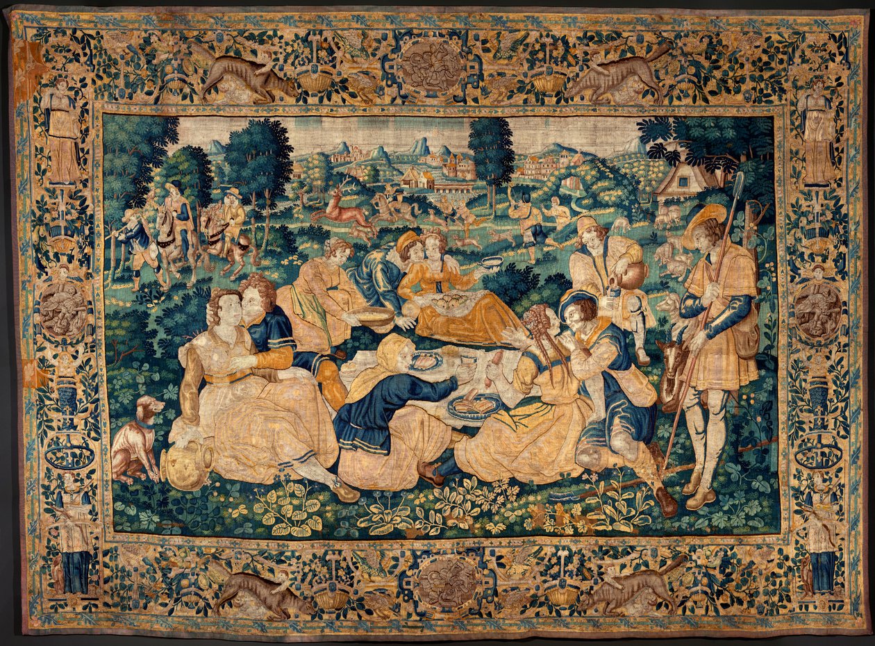 弗拉芒挂毯。乡村餐（Het landelijk maal）。奥德纳德工作室。331x465 厘米。Iinv (83073)-8 / 00008。17 世纪。 作者 佛兰芒学校