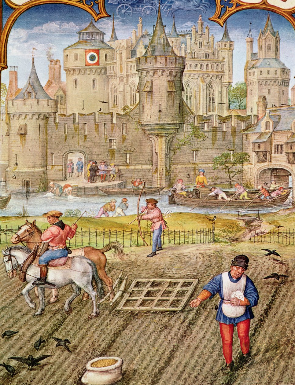 Fol.10v 10月份：播种，来自Breviarium Grimani，1515年 作者 佛兰芒学校