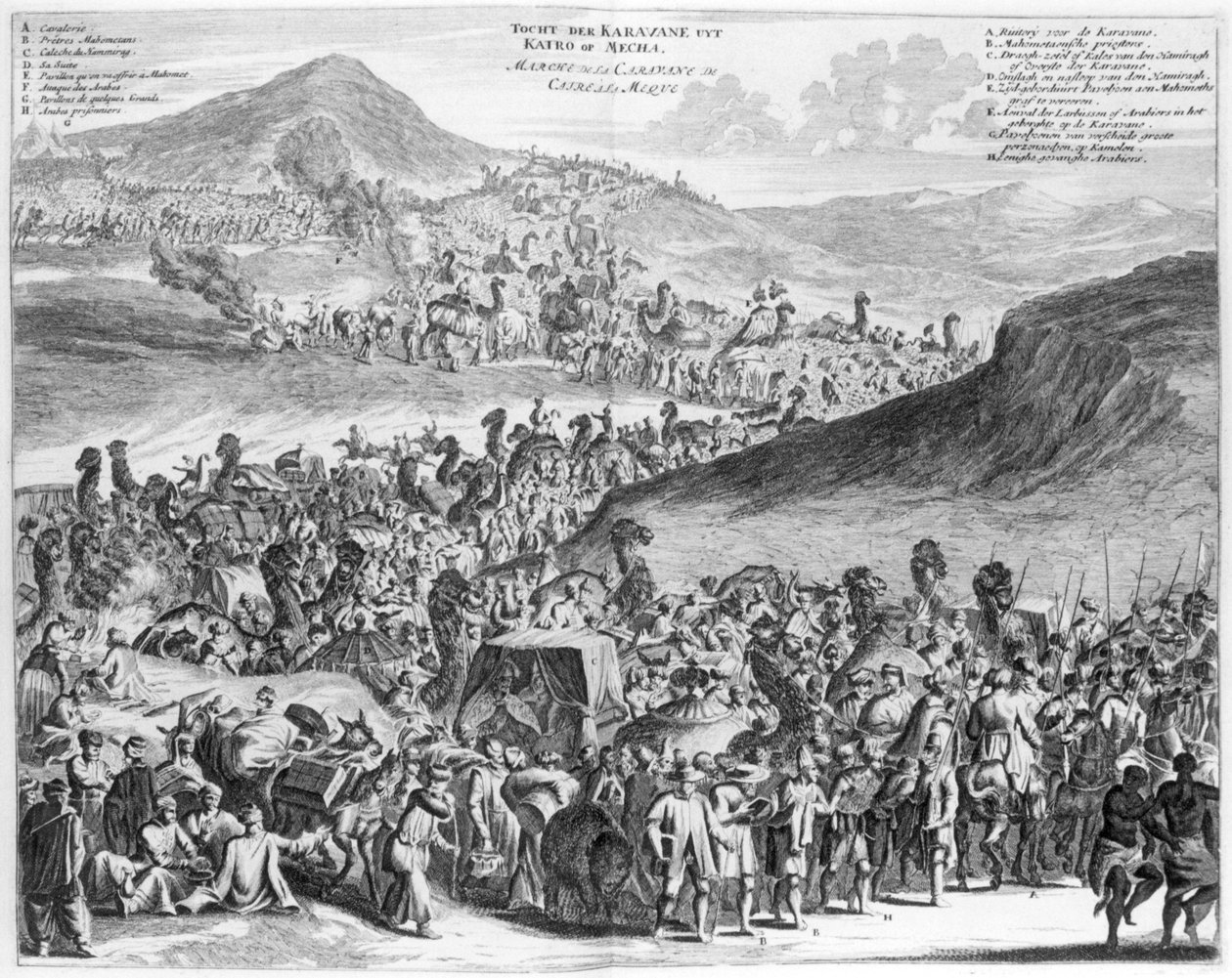 从开罗到麦加的朝觐大篷车，来自O. Dapper的描述de lAfrique，1686 作者 佛兰芒学校