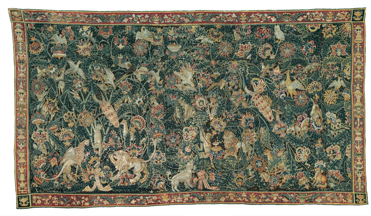 1525-50年，大型绿叶与动物和鸟类 作者 佛兰芒学校
