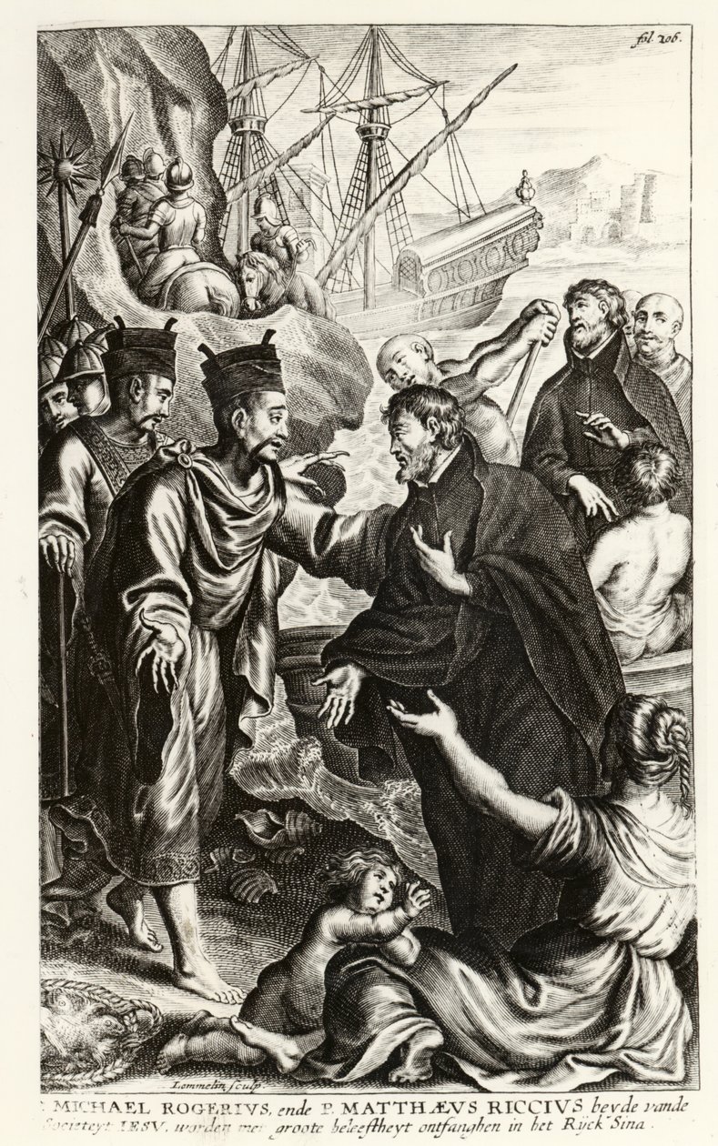 Michael Rogerius（1543-1607）和Matthaeus Riccius（1552-1610）抵达中国海岸，由P. Cornelius Hazart教会历史插图，于1668年在安特卫普出版 作者 佛兰芒学校