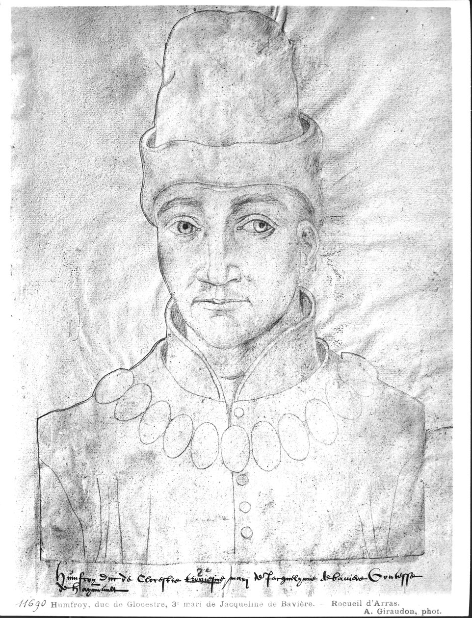 266 f.37英国汉弗莱肖像画（1390-1447）格洛斯特公爵，来自&39;Recueil d&39;Arras&39;（铅笔在纸上）（bw照片） 作者 佛兰芒学校
