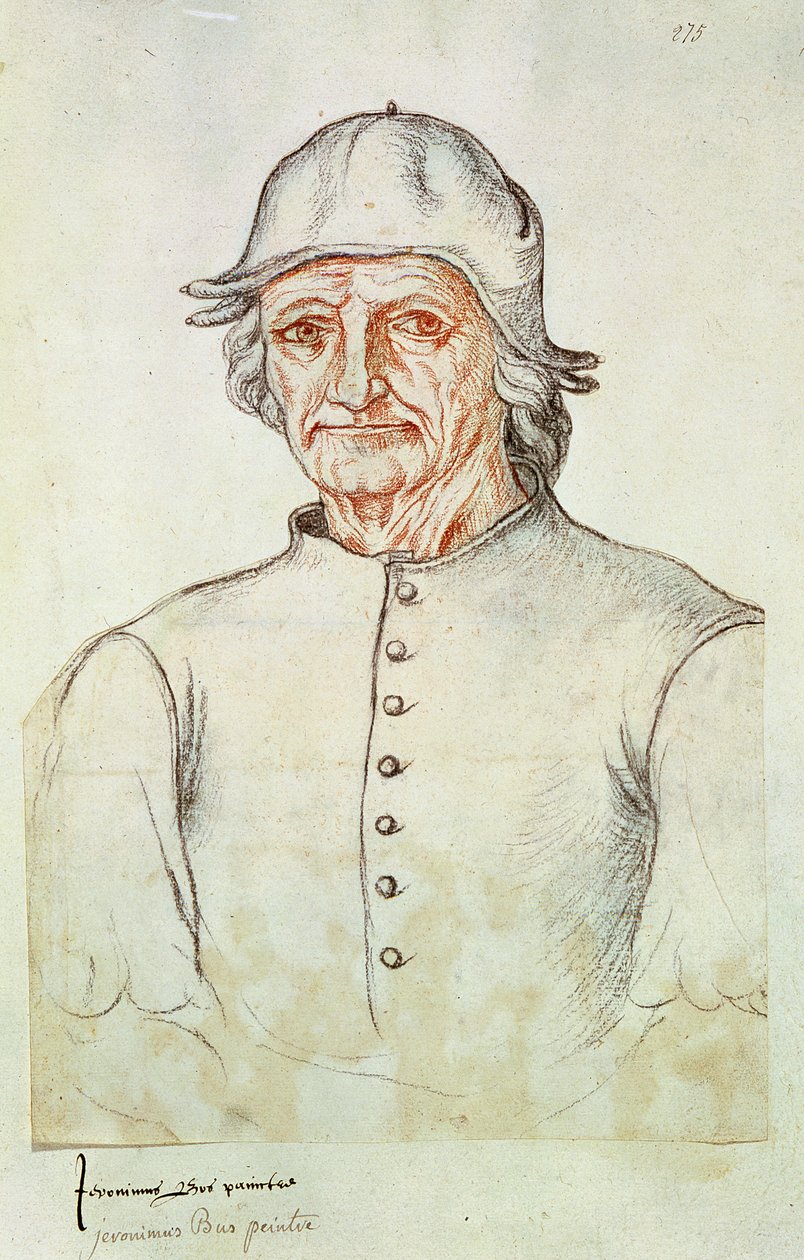 女士266 fol.275来自&39;Recueil d&39;Arras&39;的Hieronymus Bosch（145-1516）肖像（纸上的木炭和红色粉笔） 作者 佛兰芒学校