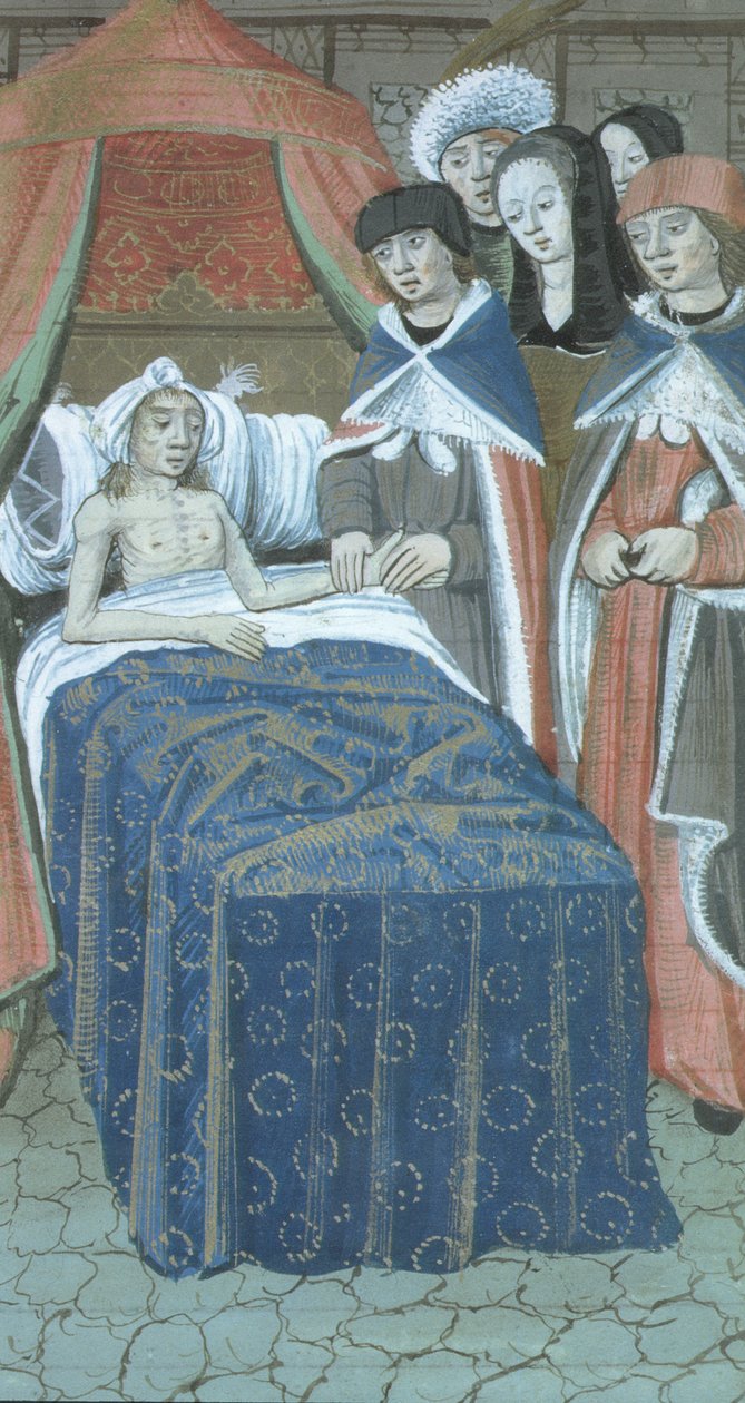 Hunter女士9 f.76r患者在床上与两位医生，来自De Medina Fen I. II，Avicenna（980-1037） 作者 佛兰芒学校