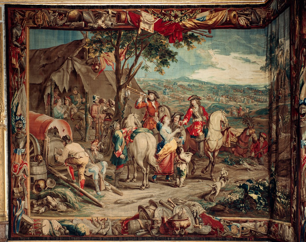 宫殿 (Schlossanlage Schleißheim)。佛兰德挂毯。布鲁塞尔工作室 Judocus De Vos。设计 Lambert De Hondt。营地（Campement）。羊毛和丝绸。400x510 厘米。约 1715 - 1724 年。 作者 佛兰芒学校