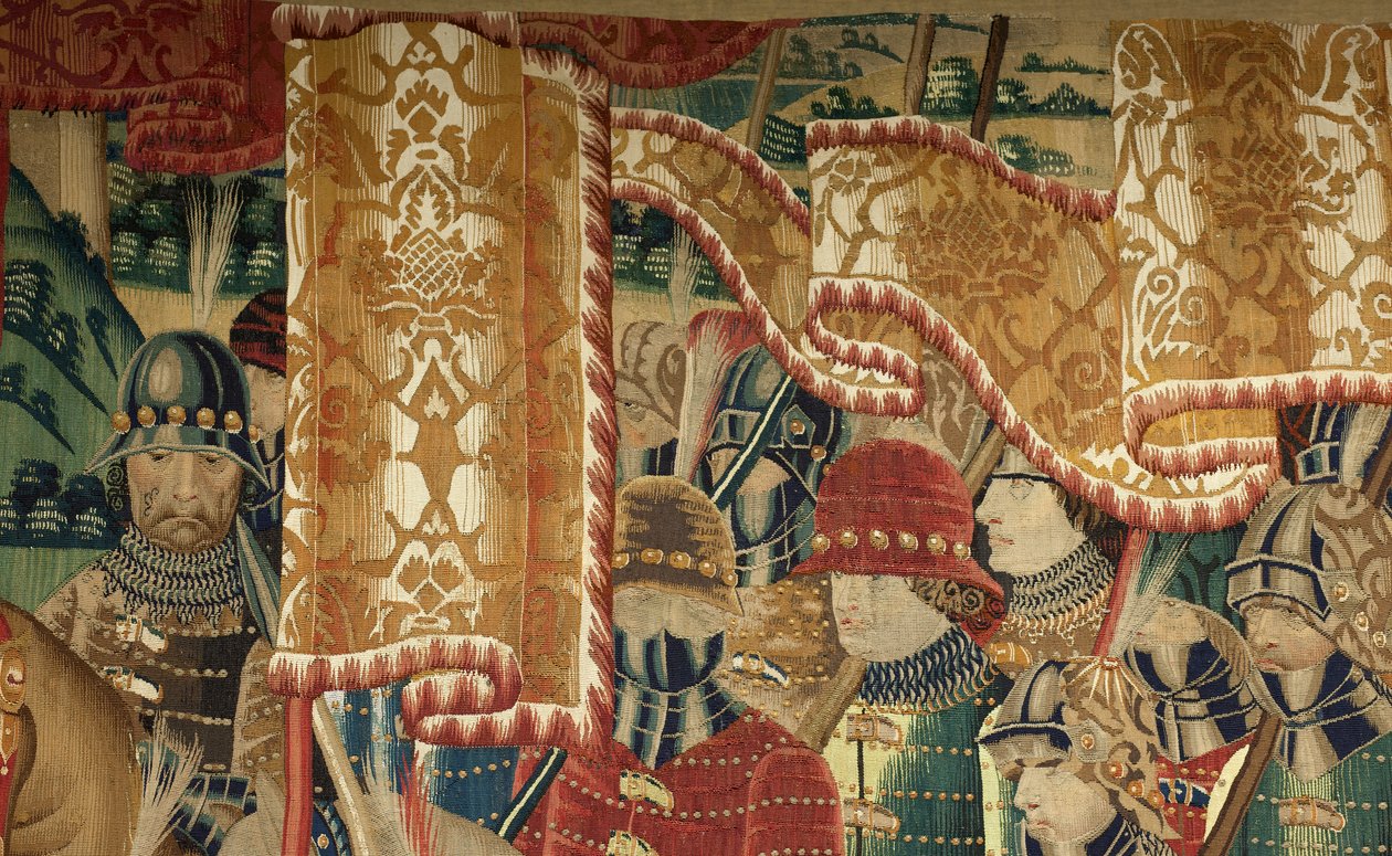 教区挂毯博物馆（Museo Parroquial de Tapices de Pastrana）。佛兰德挂毯。征服坦吉尔（Toma de Tánger，De inname van Tanger）。葡萄牙国王阿方索一世的征服系列（Conquistas de Alfonso V de Portugal）。图尔奈。羊毛和丝绸 作者 佛兰芒学校