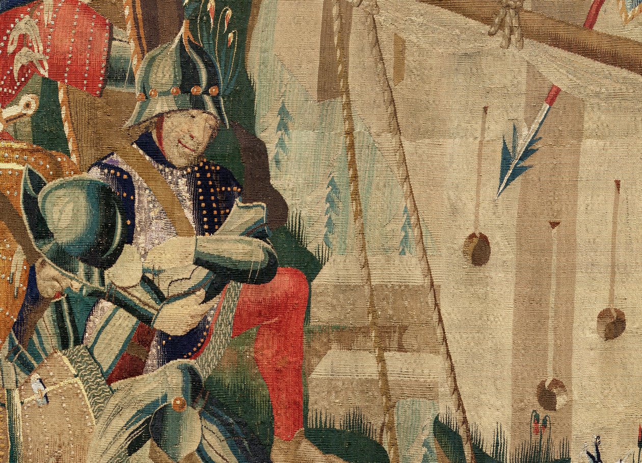 教区挂毯博物馆（Museo Parroquial de Tapices de Pastrana）。佛兰德挂毯。阿尔齐拉登陆（De landing in Arzila, Desembarco en Arzila）。葡萄牙国王阿方索一世的征服系列（Conquistas de Alfonso V de Portugal）。图尔奈。羊毛 作者 佛兰芒学校