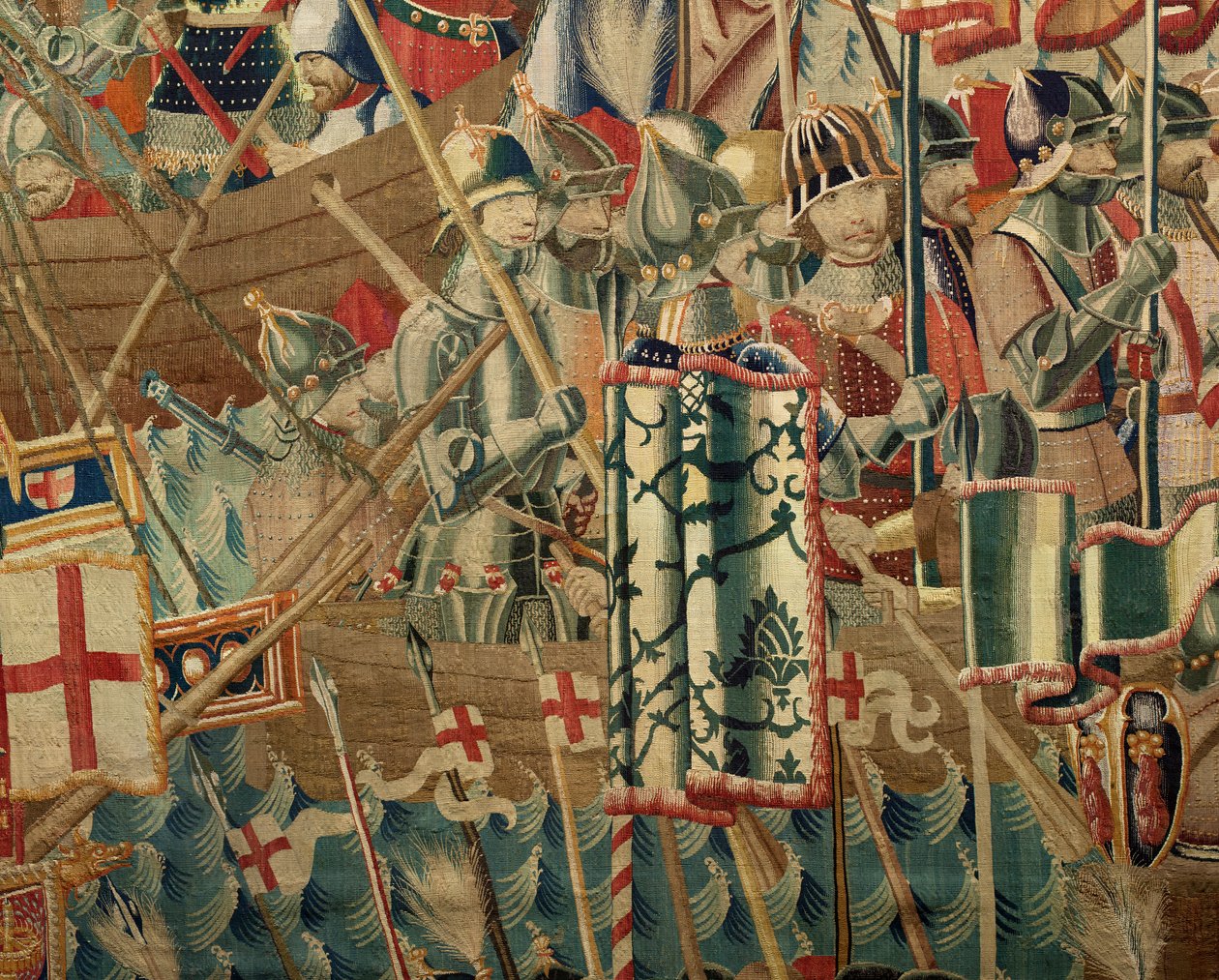 教区挂毯博物馆（Museo Parroquial de Tapices de Pastrana）。佛兰德挂毯。阿尔齐拉登陆（De landing in Arzila, Desembarco en Arzila）。葡萄牙国王阿方索一世的征服系列（Conquistas de Alfonso V de Portugal）。图尔奈。羊毛 作者 佛兰芒学校