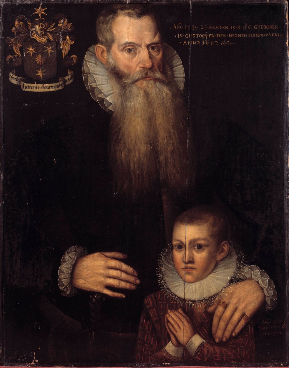 查尔斯·德·孔德 (1535-1602) 和他的儿子约翰在 1592 年的肖像 17 世纪佛兰芒画派。 昏暗 0.81 x 0.64 m。 凡尔赛宫、凡尔赛宫和特里亚农宫博物馆 作者 佛兰芒学校