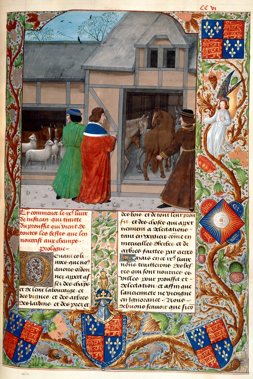 Royal 14 E. VI, f.215, Author with horses and sheep, from 