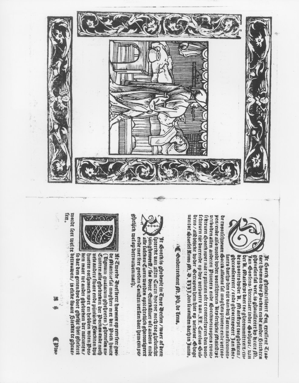 与痘痘受害者的病床，从Paracelsus（1493-1541）酒吧的医疗论文的插图。 1553 作者 佛兰芒学校