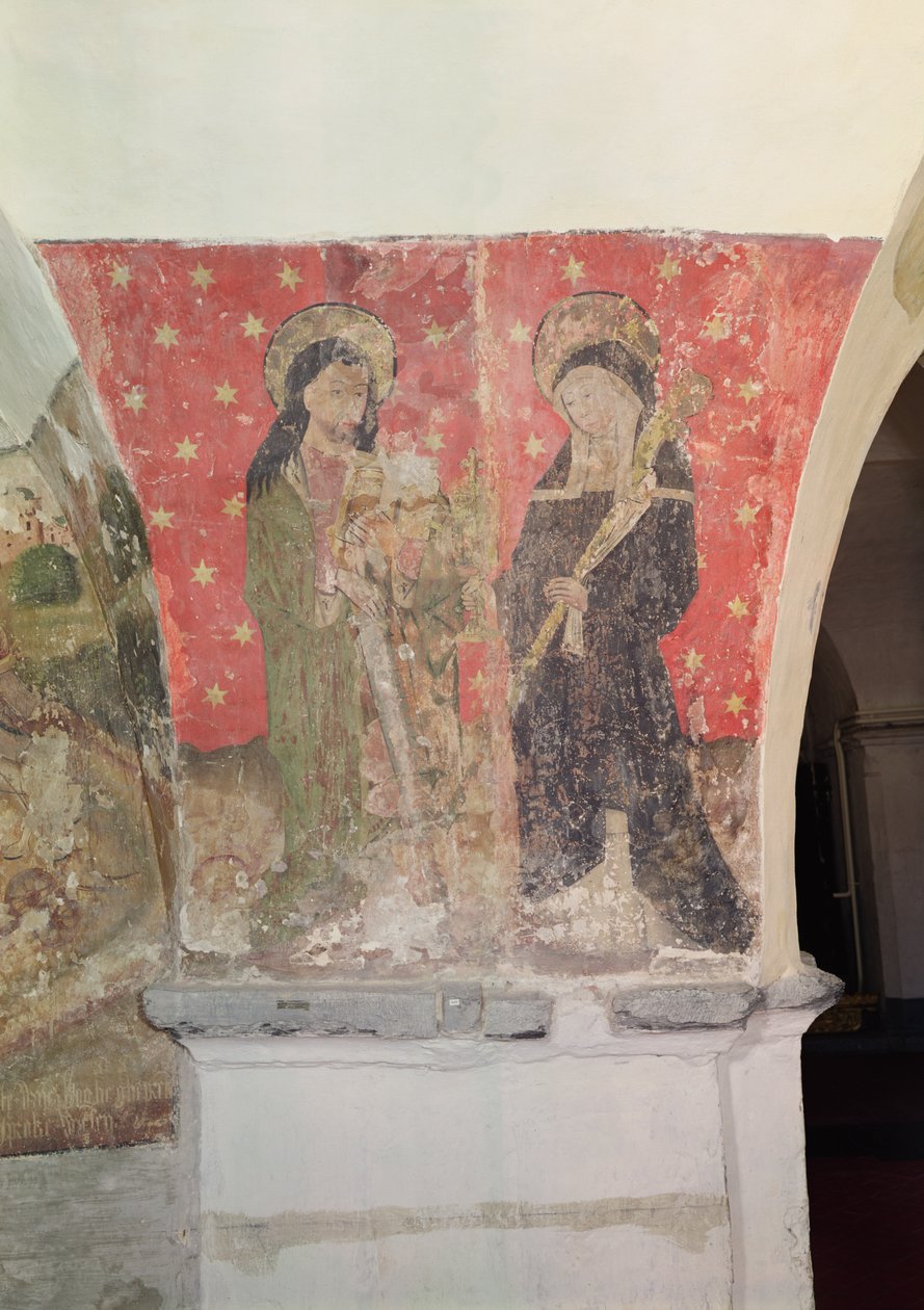 圣西蒙和圣克莱尔，来自地穴的壁画，c.1480-1540 作者 佛兰芒学校