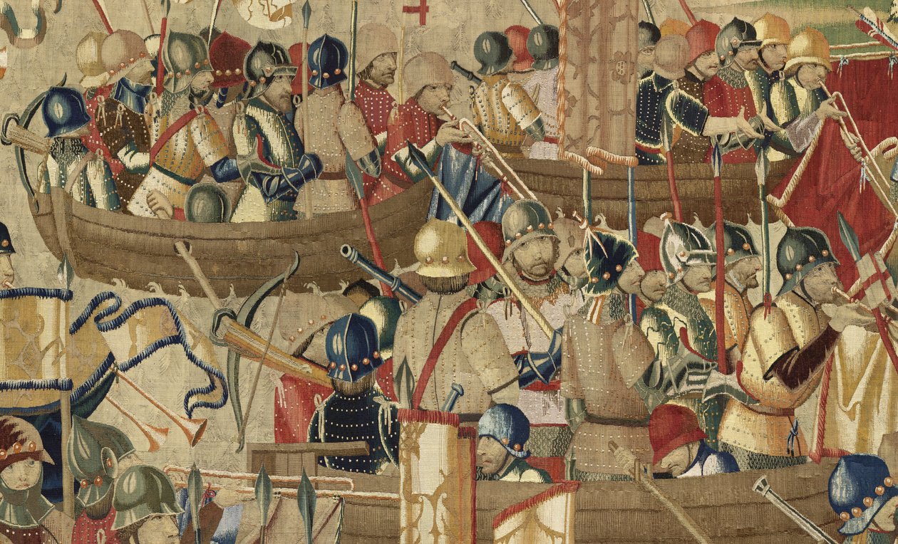 展示葡萄牙国王阿方索五世的征服的挂毯（Conquistas de Alfonso V de Portugal），图尔奈。细节。(羊毛和丝绸) 作者 佛兰芒学校