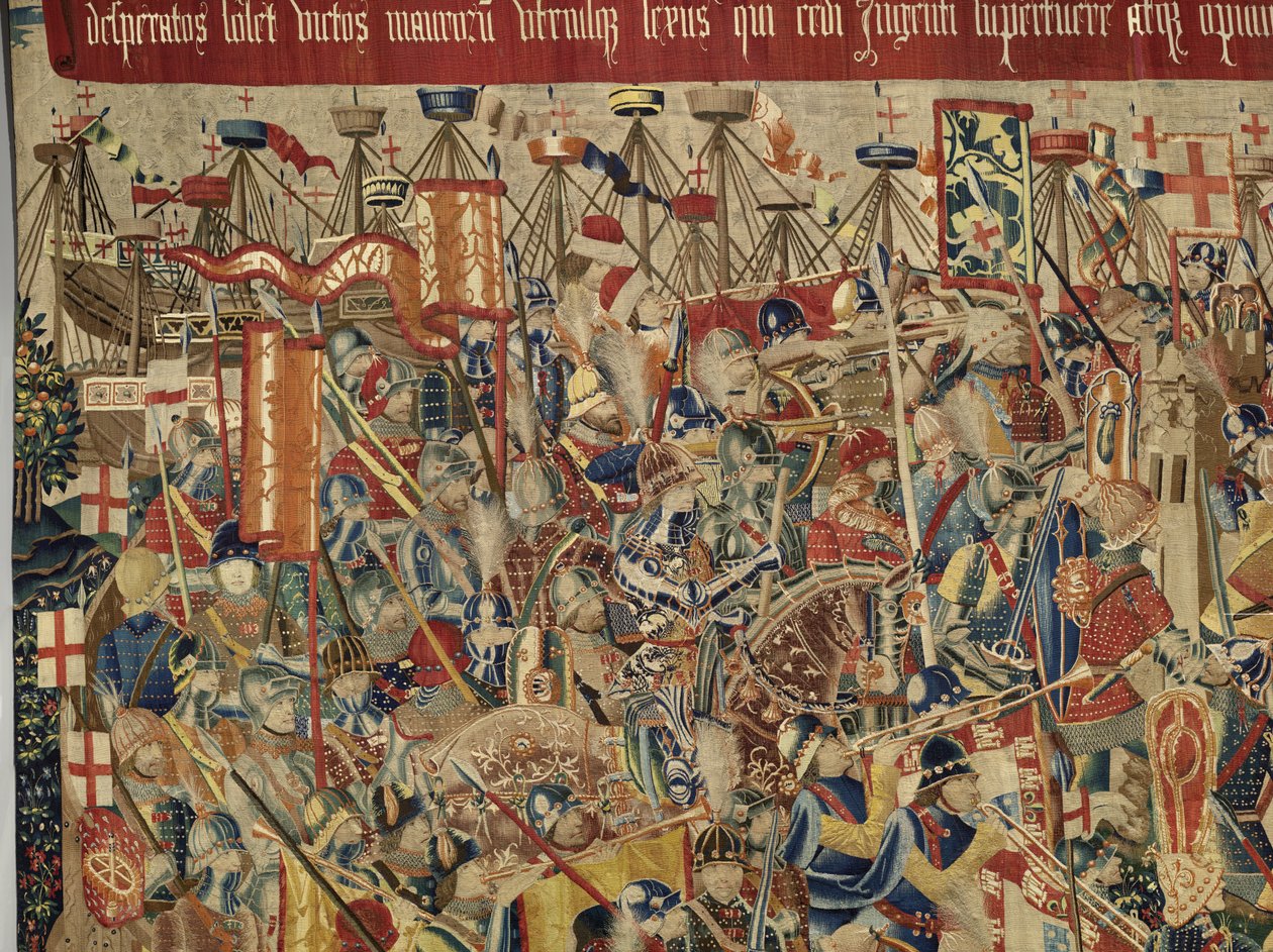 Tapestry showing the Conquests of king Alfonso V of Portugal (Conquistas de Alfonso V de Portugal), Tournai. Detail. (Wool and silk) 作者 佛兰芒学校