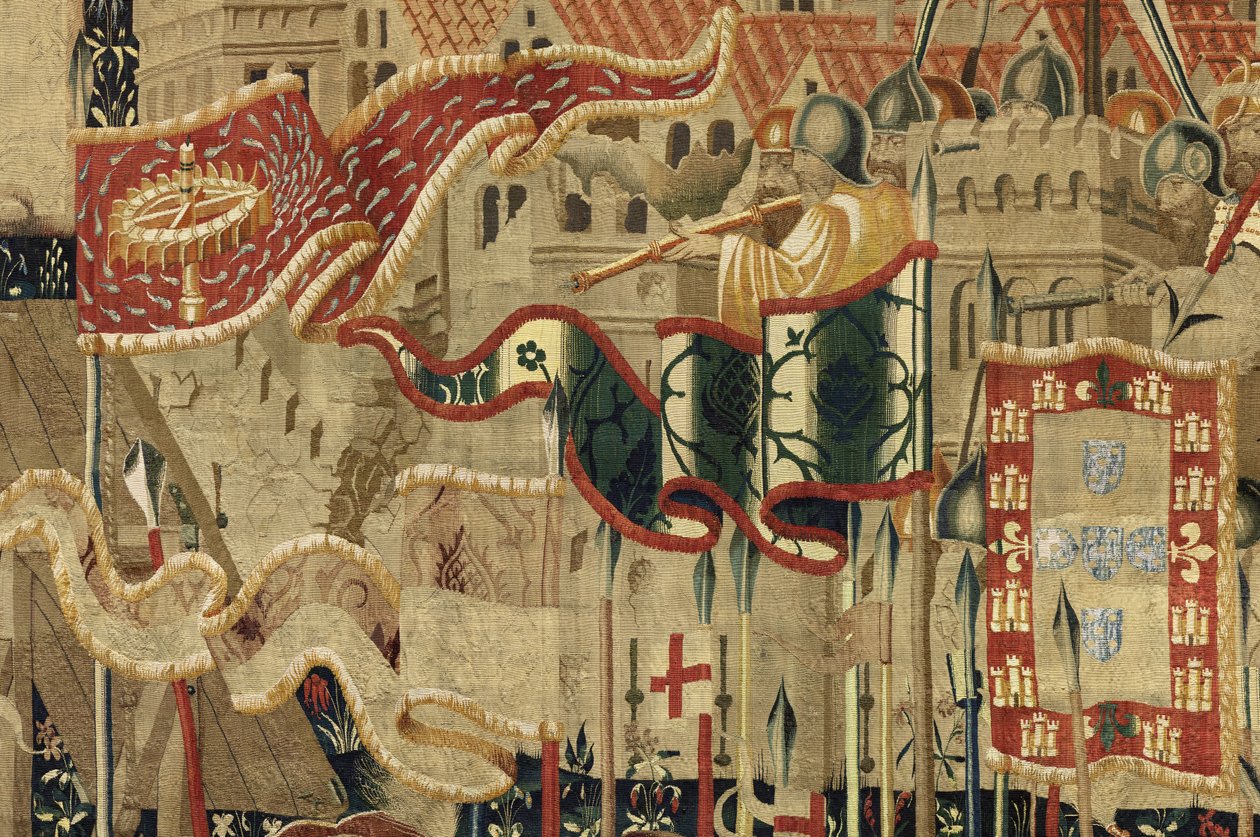 展示葡萄牙国王阿方索五世的征服的挂毯（Conquistas de Alfonso V de Portugal），图尔奈。细节。(羊毛和丝绸) 作者 佛兰芒学校
