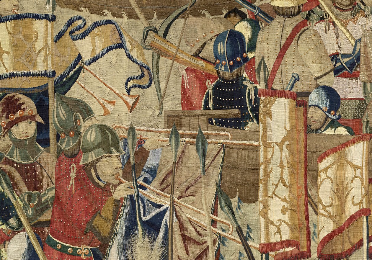 显示葡萄牙国王阿方索五世（Conquistas de Alfonso V de葡萄牙），图尔纳的征服的挂毯。细节。 （羊毛和丝绸） 作者 佛兰芒学校