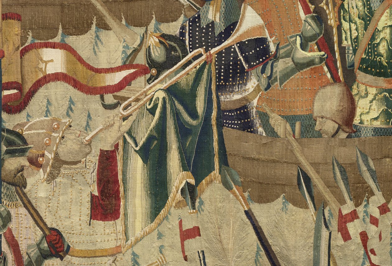 显示葡萄牙国王阿方索五世（Conquistas de Alfonso V de葡萄牙），图尔纳的征服的挂毯。细节。 （羊毛和丝绸） 作者 佛兰芒学校