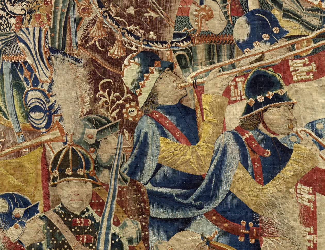 显示葡萄牙国王阿方索五世（Conquistas de Alfonso V de葡萄牙），图尔纳的征服的挂毯。细节。 （羊毛和丝绸） 作者 佛兰芒学校