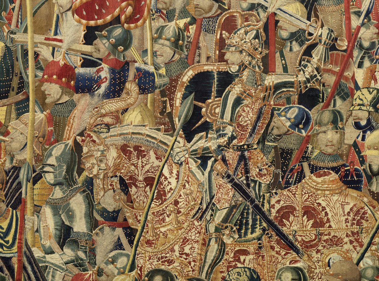 显示葡萄牙国王阿方索五世（Conquistas de Alfonso V de葡萄牙），图尔纳的征服的挂毯。细节。 （羊毛和丝绸） 作者 佛兰芒学校