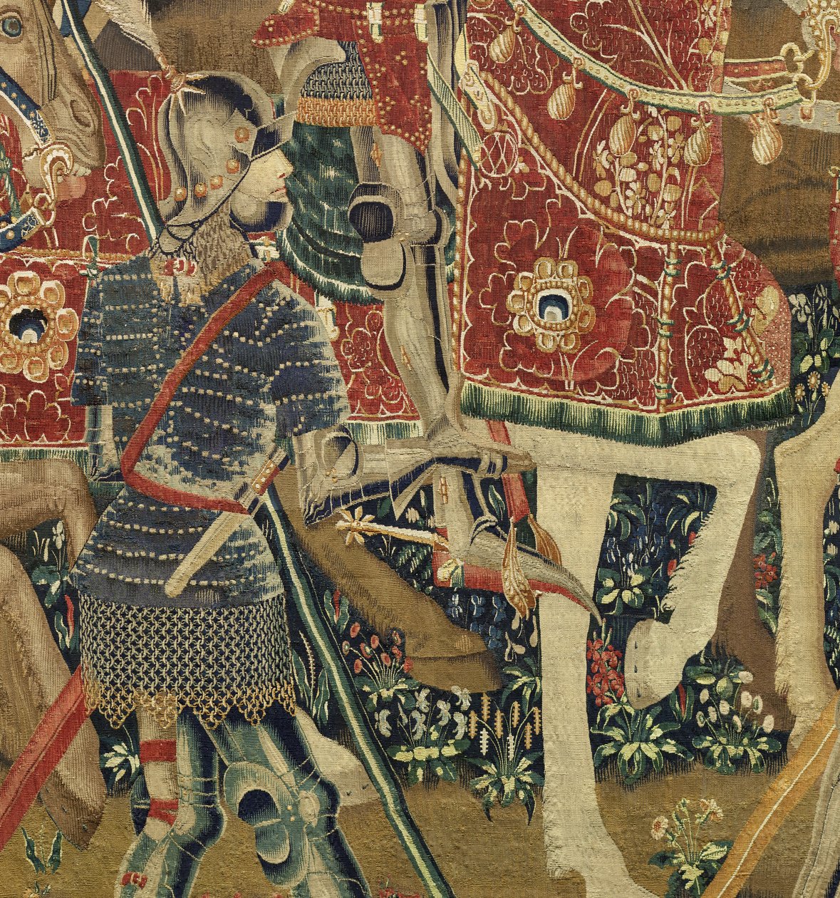 显示葡萄牙国王阿方索五世（Conquistas de Alfonso V de葡萄牙），图尔纳的征服的挂毯。细节。 （羊毛和丝绸） 作者 佛兰芒学校