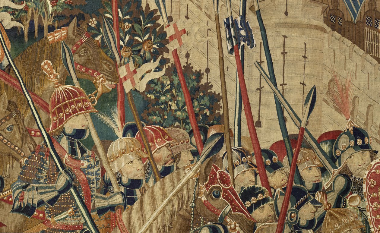 显示葡萄牙国王阿方索五世（Conquistas de Alfonso V de葡萄牙），图尔纳的征服的挂毯。细节。 （羊毛和丝绸） 作者 佛兰芒学校