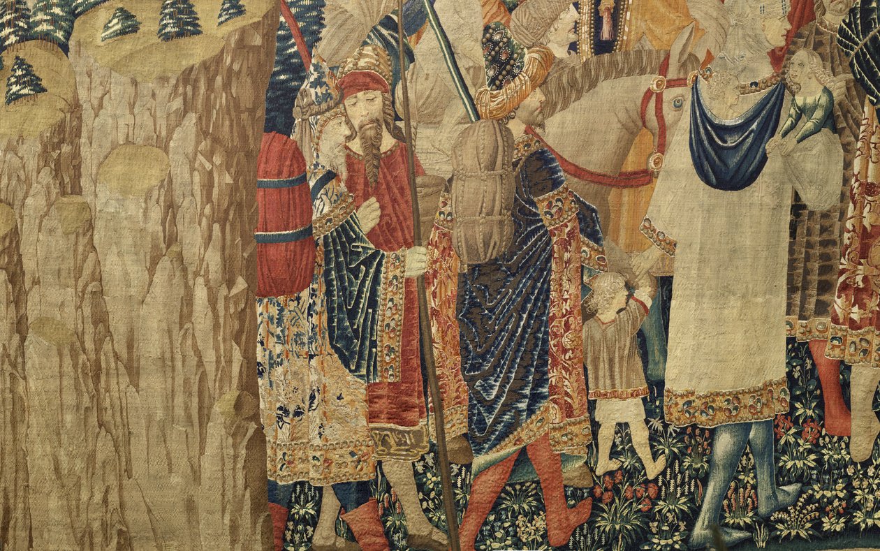 显示葡萄牙国王阿方索五世（Conquistas de Alfonso V de葡萄牙），图尔纳的征服的挂毯。细节。 （羊毛和丝绸） 作者 佛兰芒学校