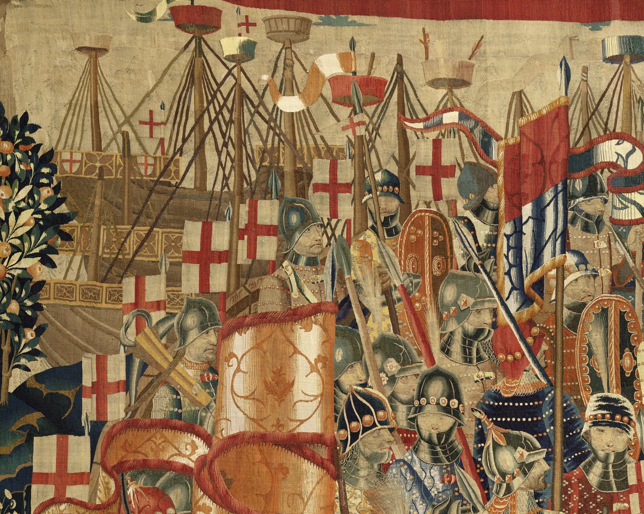 显示葡萄牙国王阿方索五世（Conquistas de Alfonso V de葡萄牙），图尔纳的征服的挂毯。细节。 （羊毛和丝绸） 作者 佛兰芒学校
