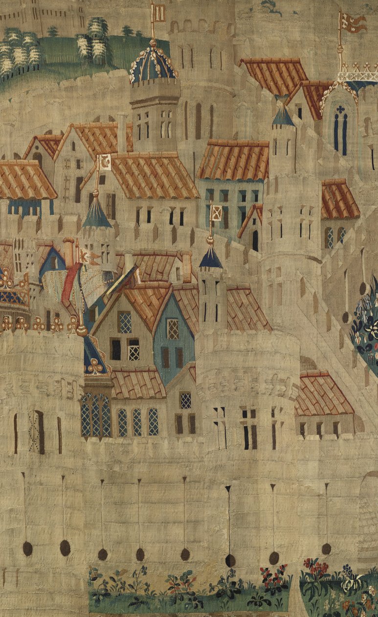 挂毯展示了葡萄牙国王阿方索五世 (Conquistas de Alfonso V de Portugal) 的征服，图尔奈。 细节。 （羊毛和丝绸） 作者 佛兰芒学校
