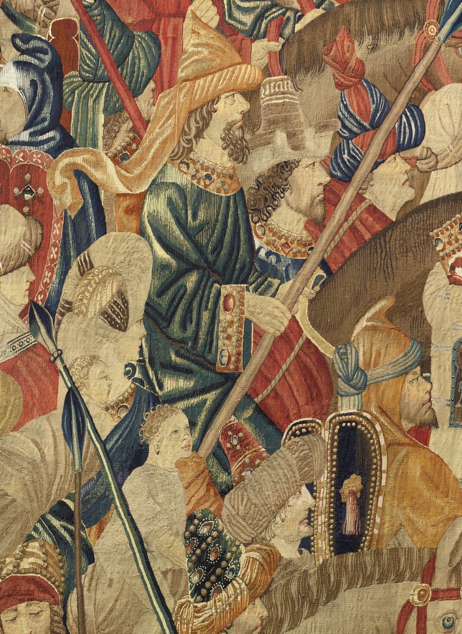 挂毯展示了葡萄牙国王阿方索五世 (Conquistas de Alfonso V de Portugal) 的征服，图尔奈。 细节。 （羊毛和丝绸） 作者 佛兰芒学校
